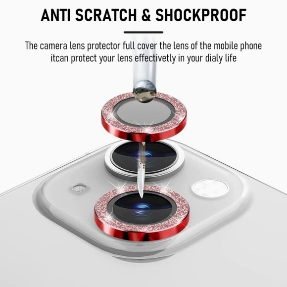 Camera lens tempered glass protector Glitter iPhone 14 iPhone 14 Plus Red - Picture 4 of 6